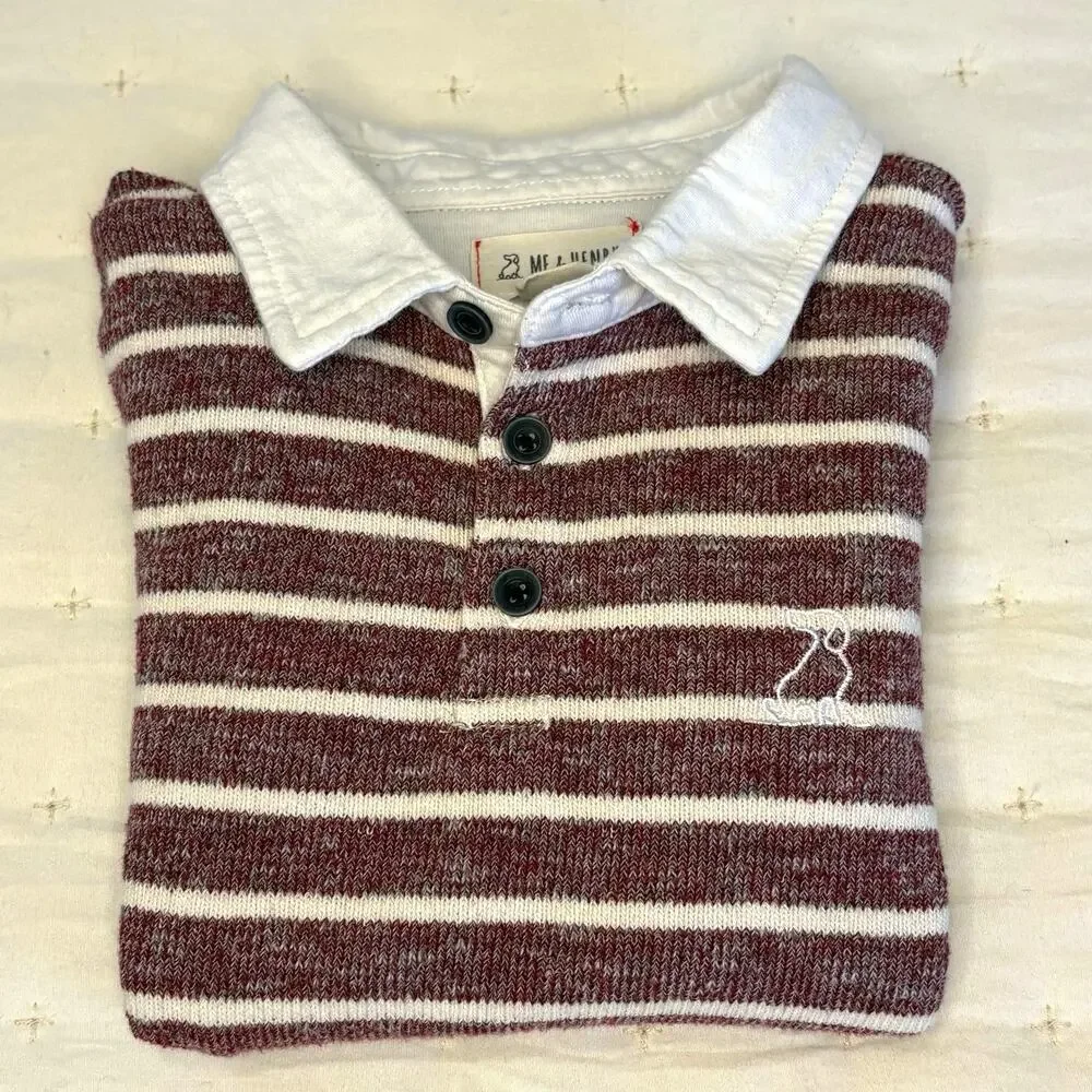 Me & Henry Striped Rugby Shirt Sweater Boy's 4/5 | Maroon, Gray